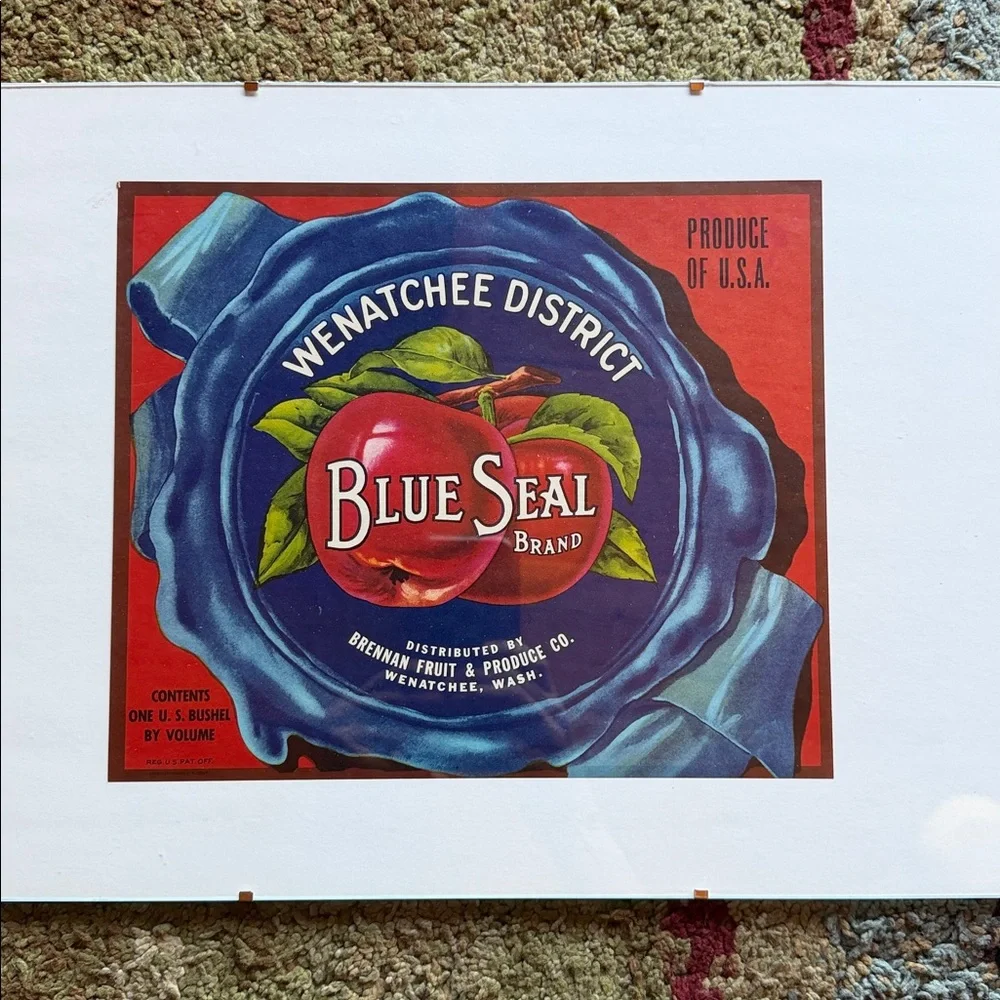 Wenatchee District Blue Seal Brand Apple crate label framed 12x16 kitchen decor